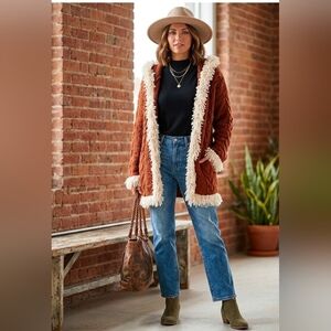 Cozy Otavalo 100% Wool Burgundy and Cream Women's Jacket L